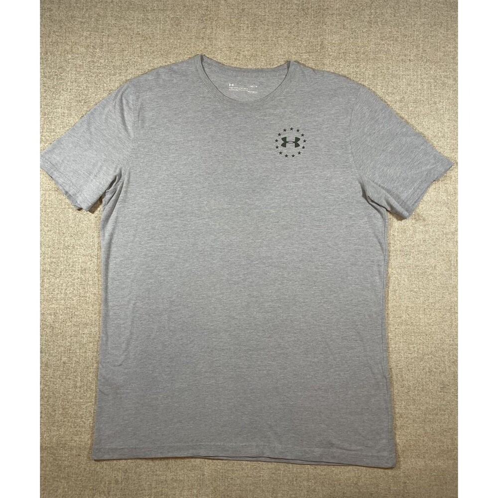 Under Armour Freedom T-Shirt Men's M Gray Short Sleeve American Flag Heatgear